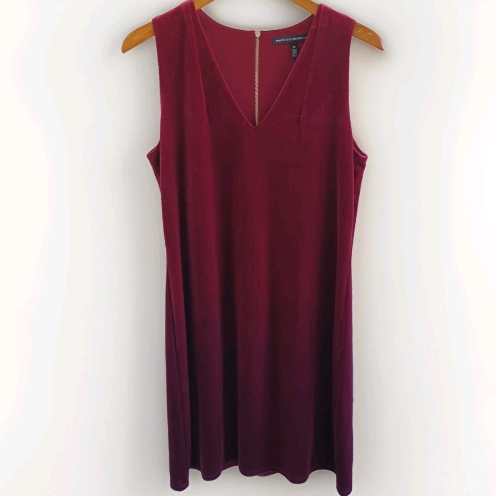 White House Black Market Velvet V Neck Zipper‎ Dress Burgundy Size 10